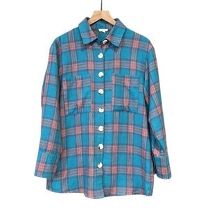 Jodifl Plaid Long Sleeve Button Down Flannel Long Tunic Top Size Medium